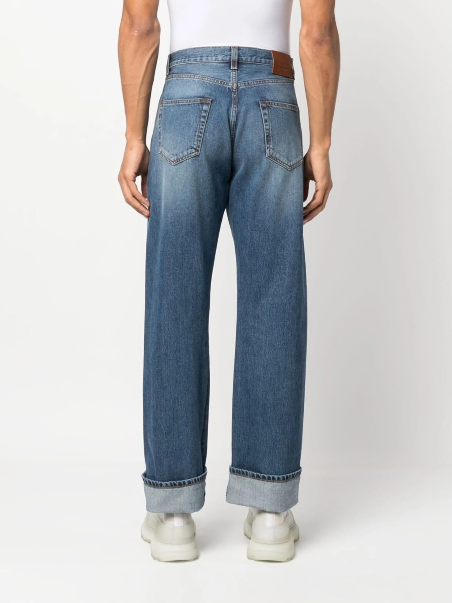 Blugi drepti Alexander McQueen albastri din bumbac - Img 4