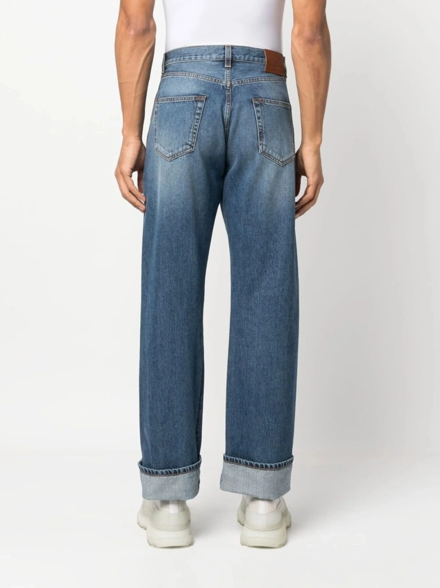 Blugi drepti Alexander McQueen albastri din bumbac - Img 4