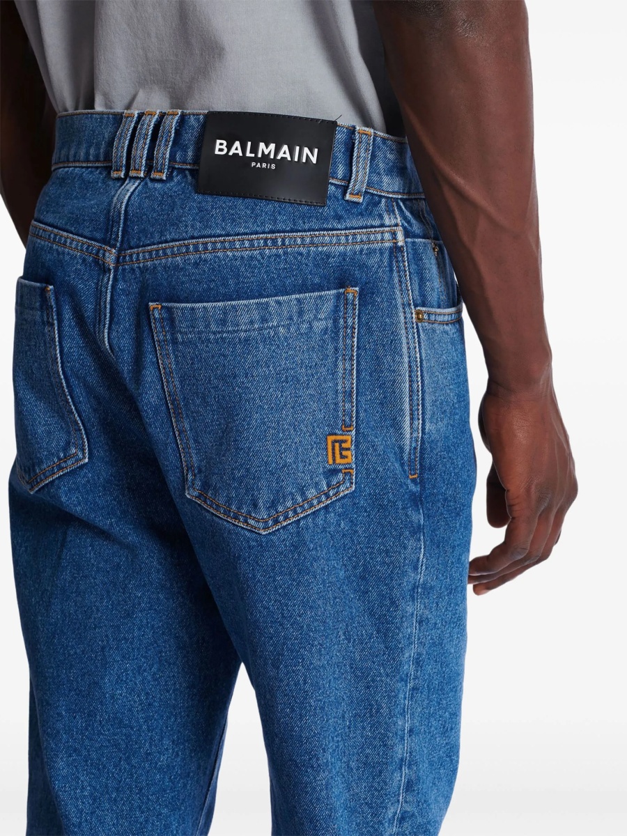 Blugi drepti Balmain albastri din bumbac - Img 5