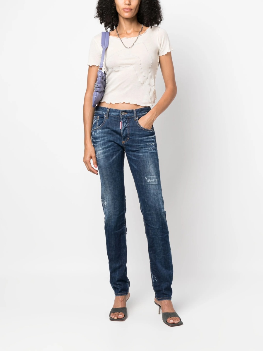 Blugi drepti DSQUARED2 albastri din elastan si bumbac - Img 2