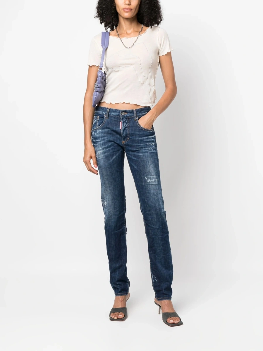 Blugi drepti DSQUARED2 albastri din elastan si bumbac - Img 2