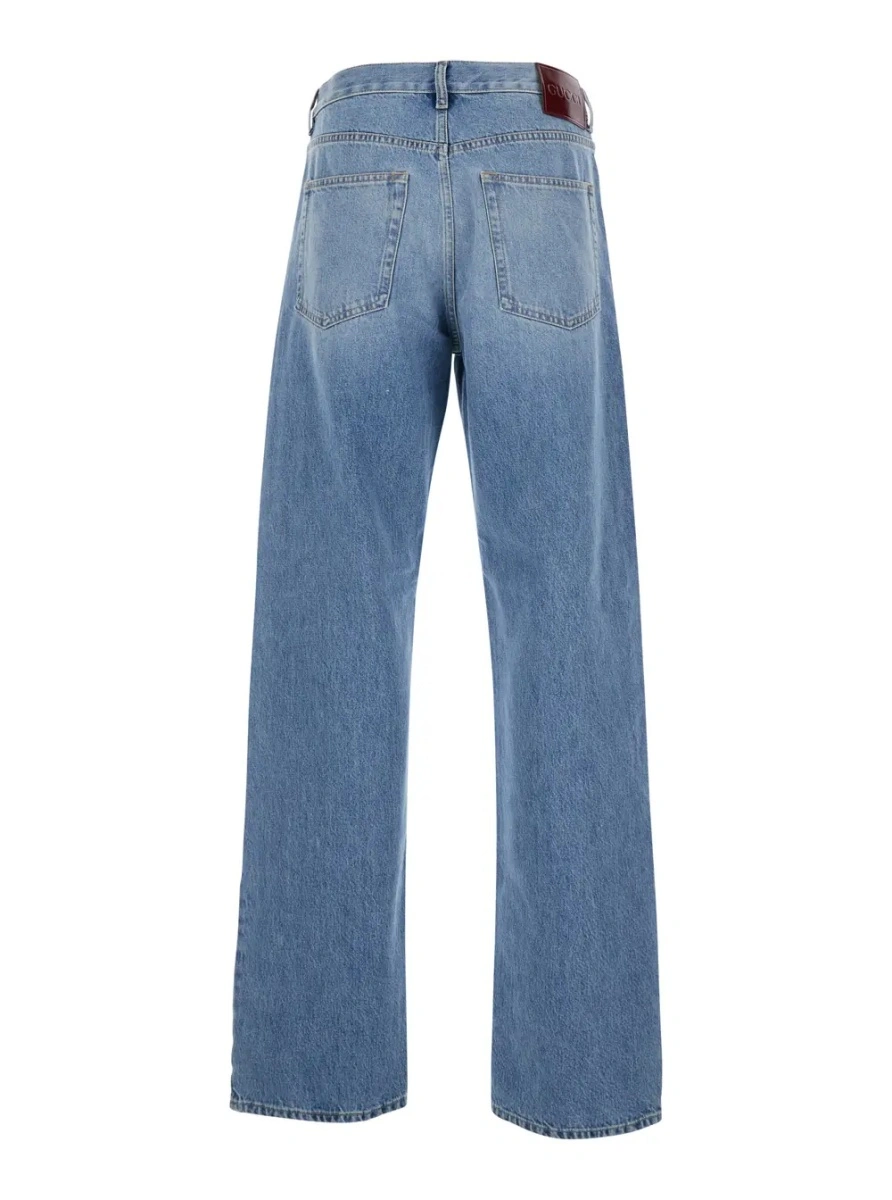 Blugi Light Blue Jeans with Bleach Effect in Denim for Men - Img 2