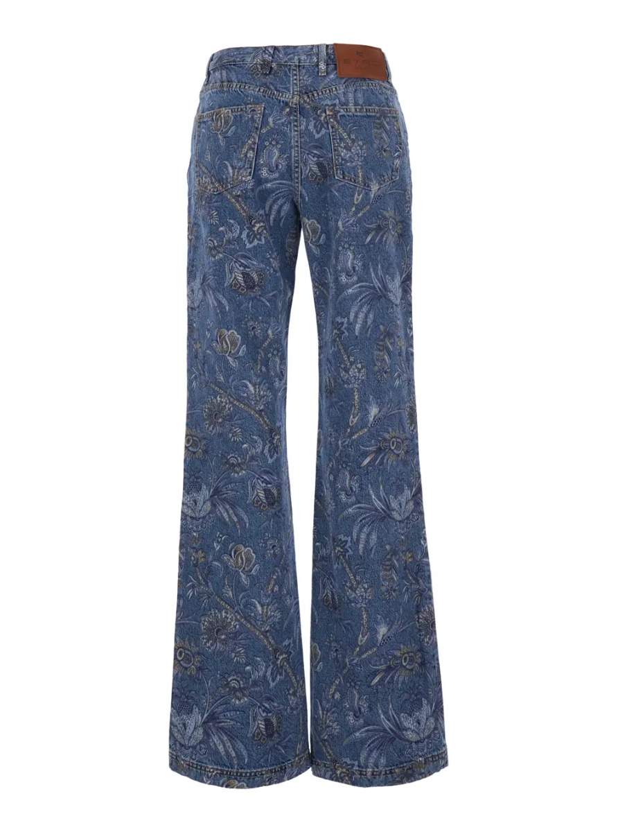 Blugi Multicolor Flared Jeans with All-Over Print in Denim for Women - Img 2