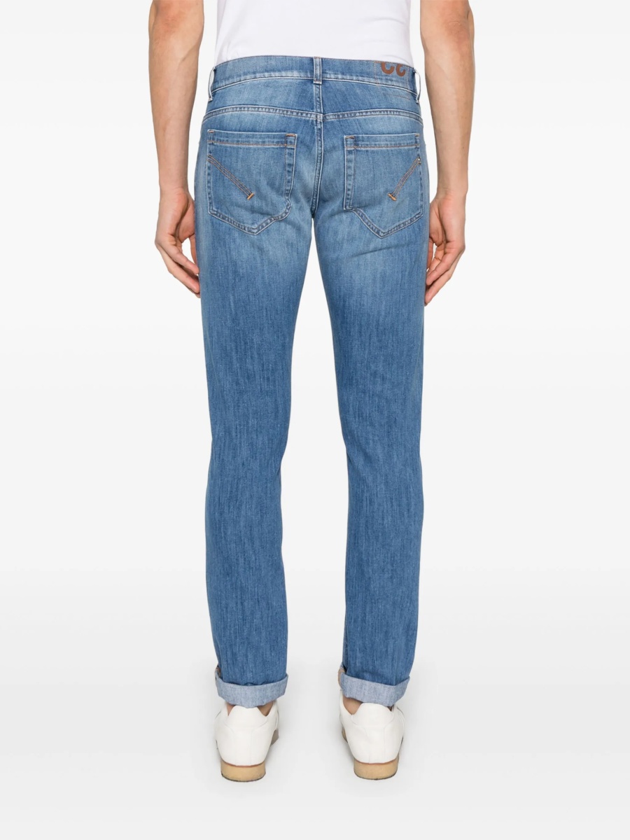 Blugi slim fit Dondup albastri din bumbac si multiester - Img 4