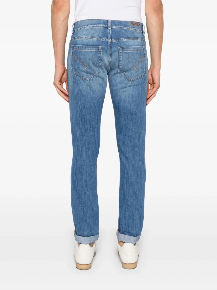 Blugi slim fit Dondup albastri din bumbac si multiester - Img 4