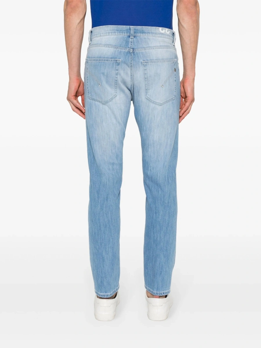 Blugi slim fit Dondup albastri din multiester si bumbac - Img 4