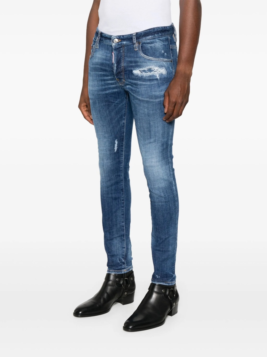 Blugi slim fit DSQUARED2 albastri din polyester si bumbac - Img 3