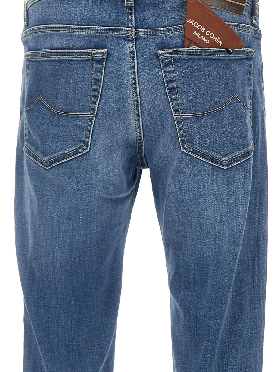 Blugi slim fit Jacob Cohen albastri din multiester si elastan - Img 3