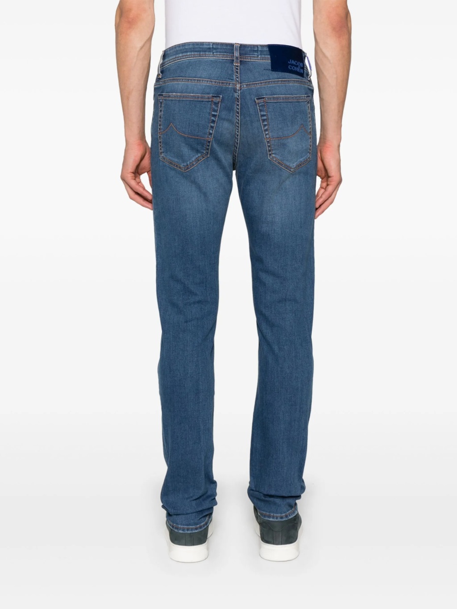 Blugi slim fit Jacob Cohen albastri din multiester si spandex/elastan - Img 4