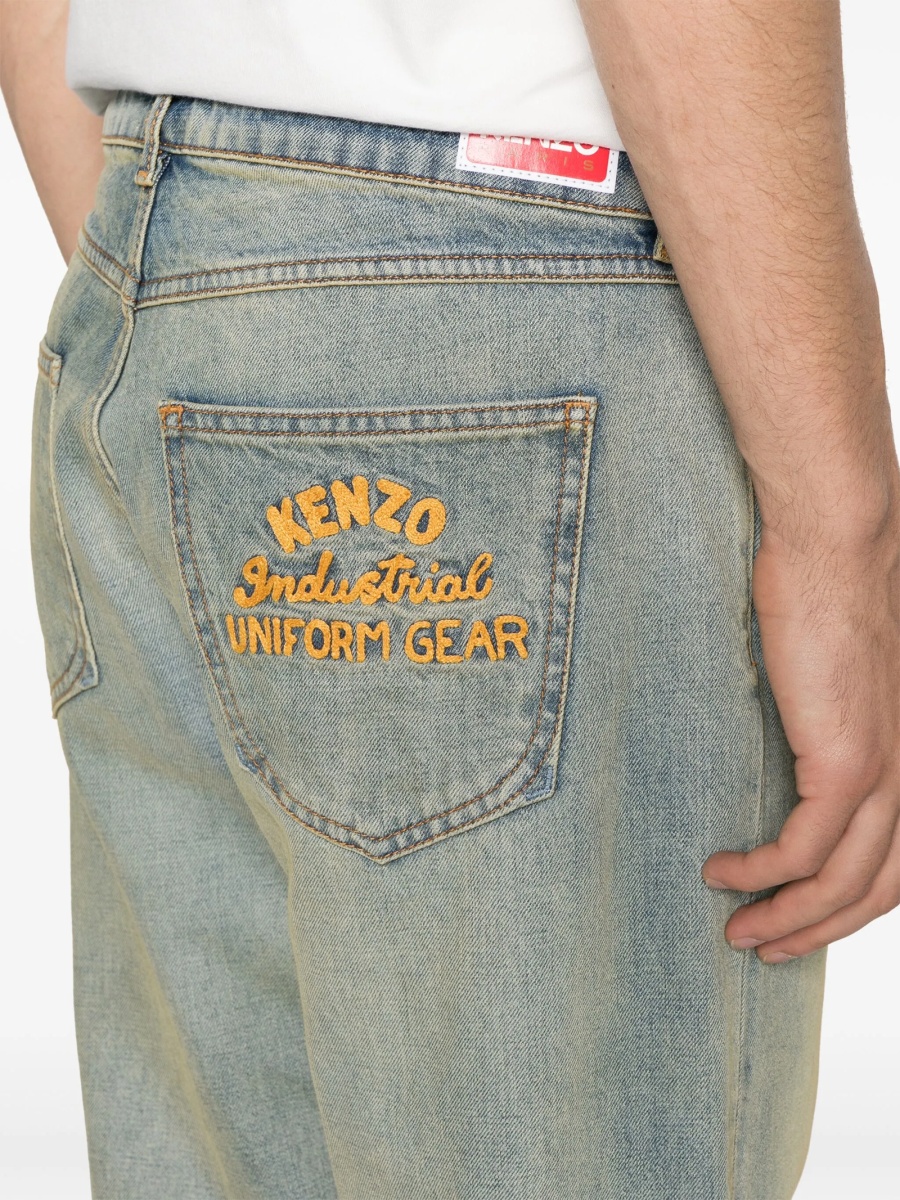 Blugi slim fit Kenzo albastri din bumbac - Img 5