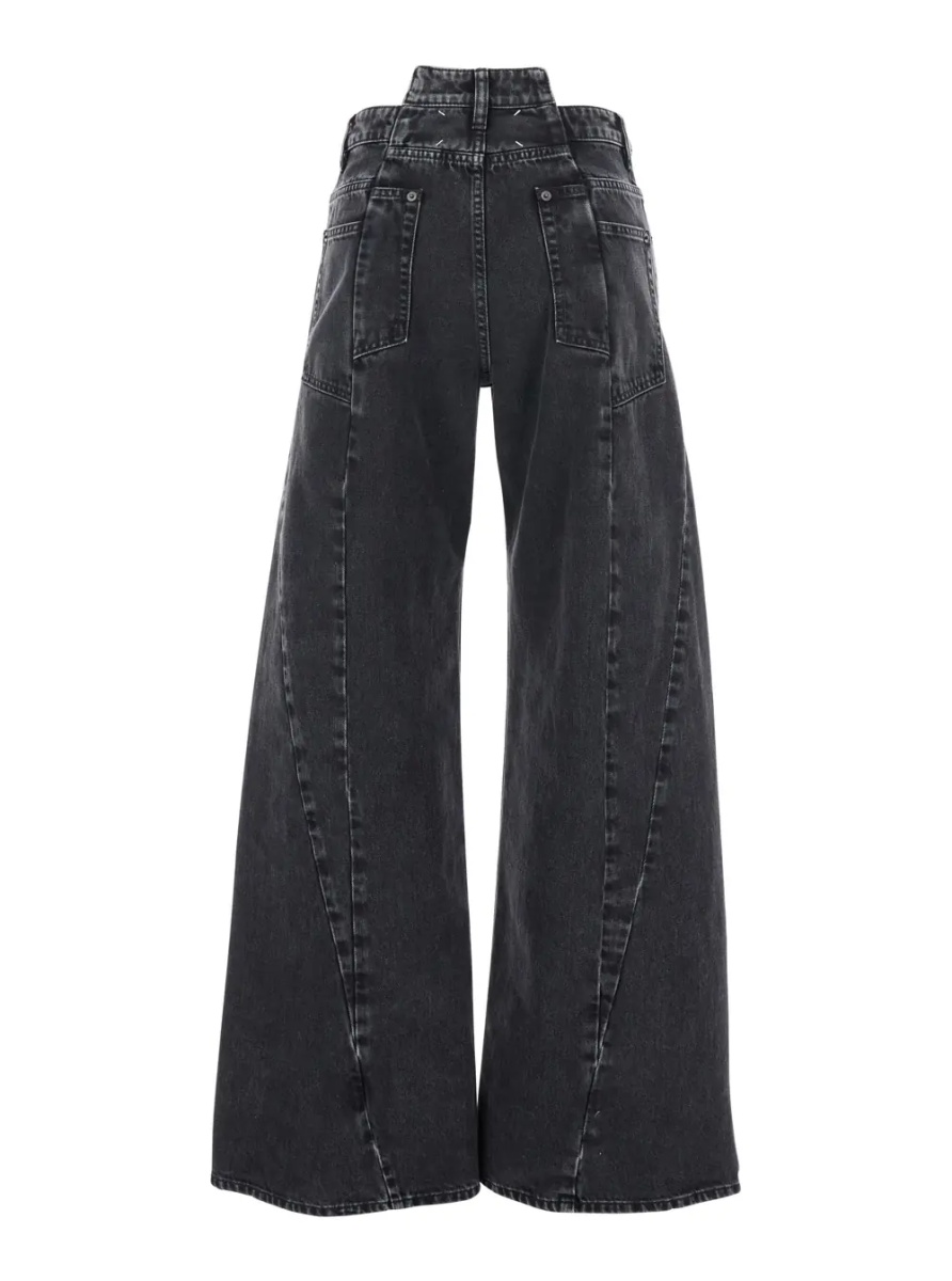 Blugi Wide-leg Jeans with Four Stitching Points Logo in Black Denim for Women - Img 2