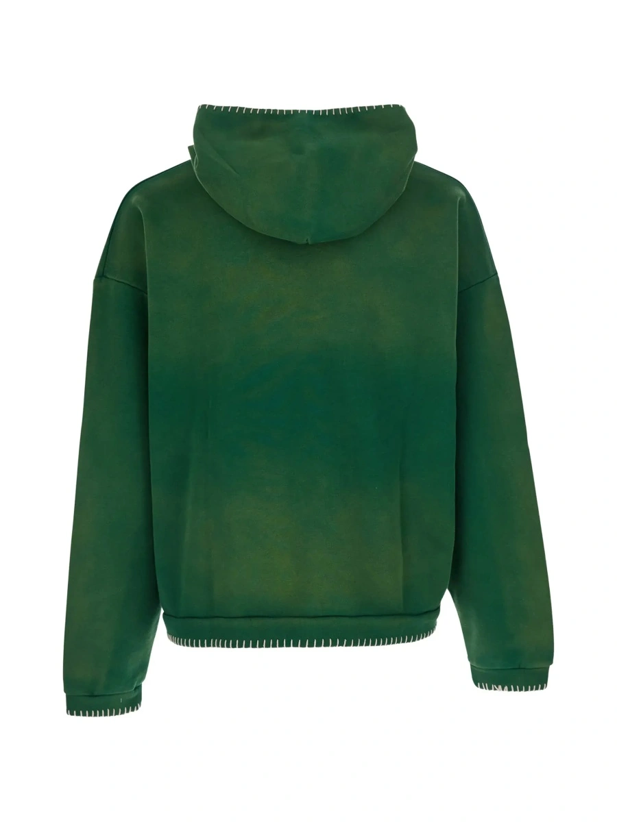 Bluza trening Green hoodie with fixed hood and logo lettering on the front in cotton for men - Img 4