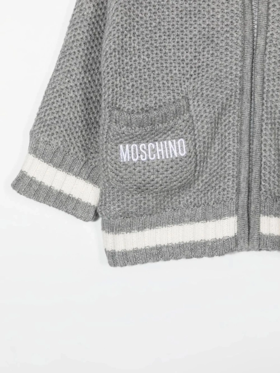 Bomber jacket Moschino gri din lana si bumbac - Img 3