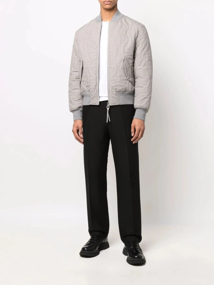 Bomber jacket Salvatore Ferragamo gri din piele si polyester - Img 2