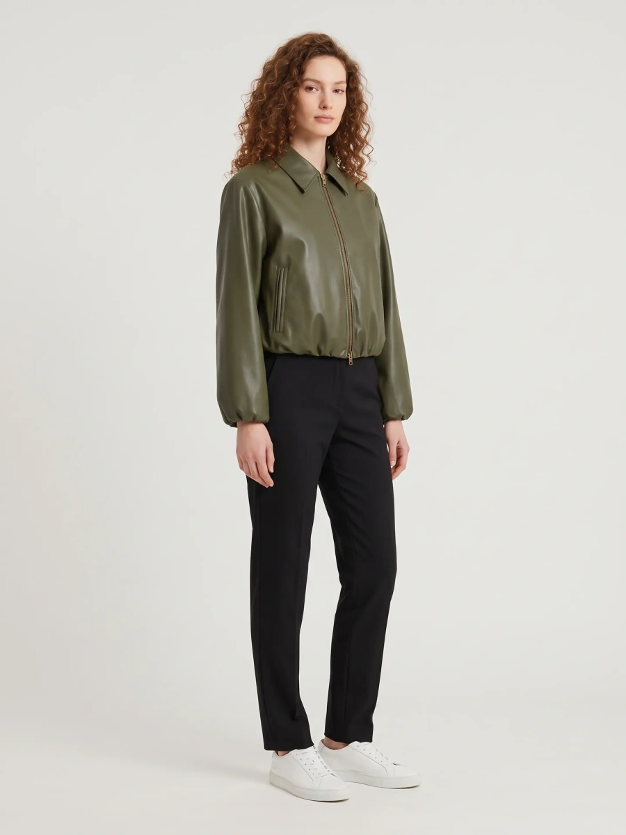 Bomber Military Faux Leather Cropped Bomber - Img 2
