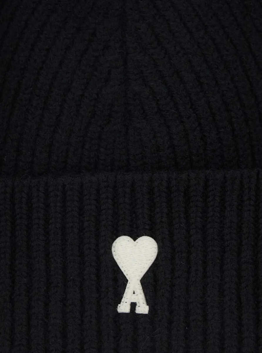 Caciula Beanie with contrast AMI DE COEUR in black wool unisex - Img 3
