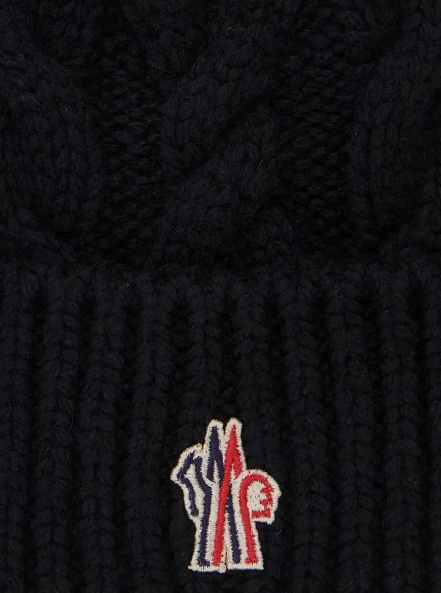 Caciula Black Beanie with logo patch on the front and cable-knit design in wool blend for women - Img 3