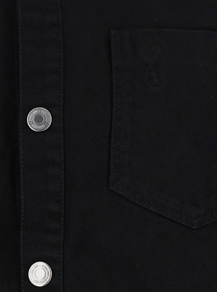 Camasa Black shirt with classic collar and tonal ADC embroidery on the front in cotton for men - Img 3