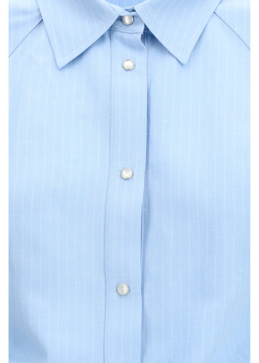 Camasa casual Short-sleeve Shirt in striped viscose and linen canvas - Img 3