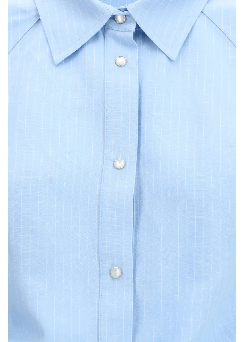Camasa casual Short-sleeve Shirt in striped viscose and linen canvas - Img 3