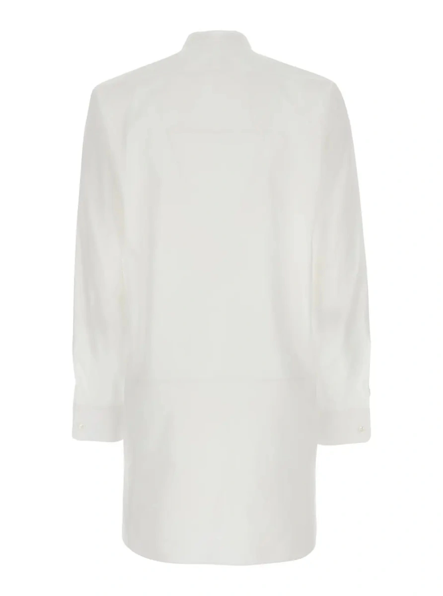 Camasa 'Evette' White Shirt with Mandarin collar and curved hem in cotton for women - Img 2