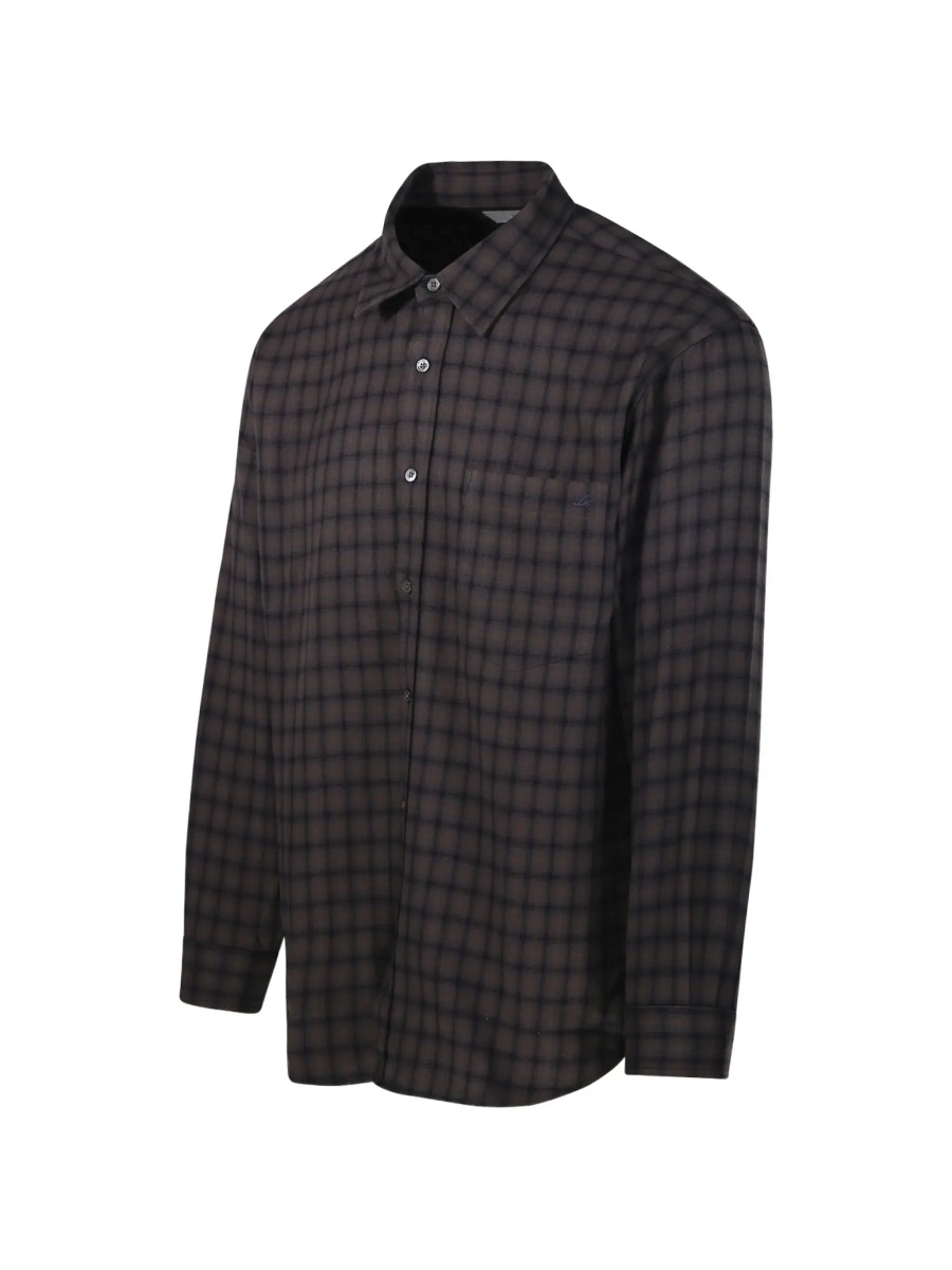 Camasa Green shirt with classic collar and all-over check motif in tech fabric for women - Img 5