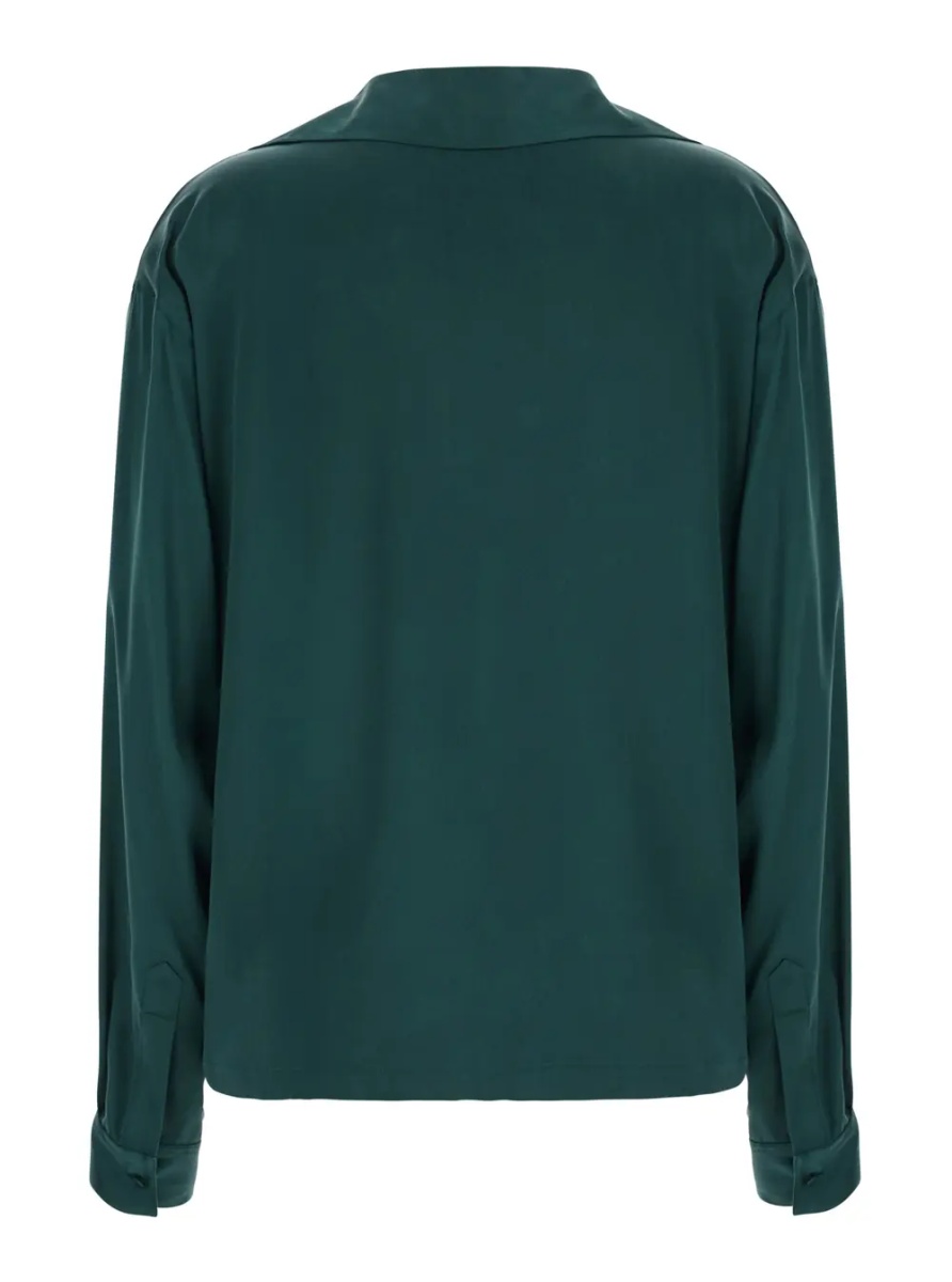 Camasa Green Shirt with wide collar and V-neck in silk for women - Img 2