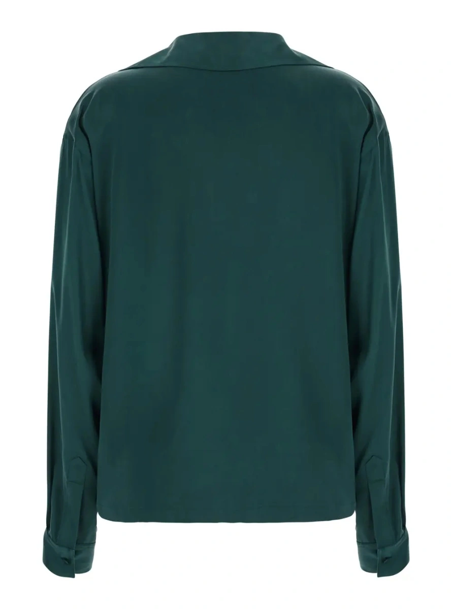 Camasa Green Shirt with wide collar and V-neck in silk for women - Img 2