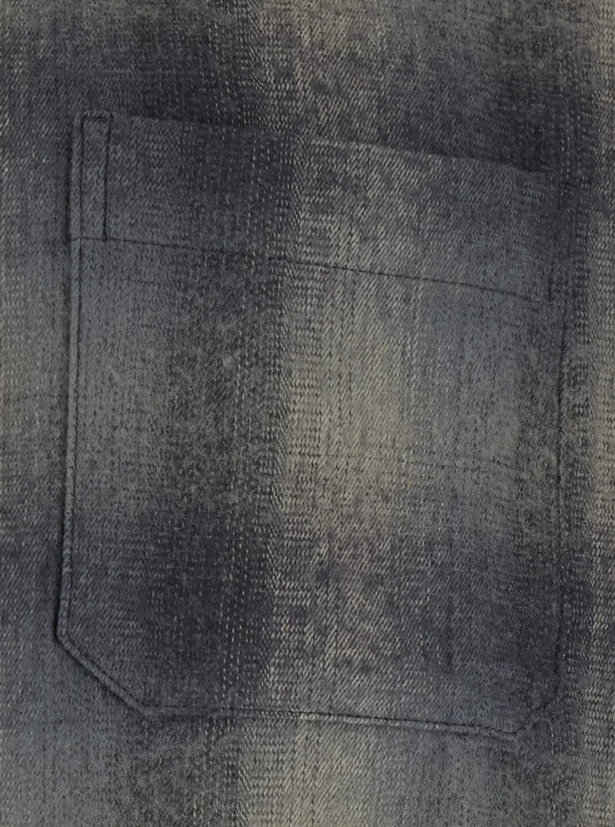 Camasa OMBRE FLANNEL ONE POCKET CHECKERED SHIRT V.2 with collar and long sleeves in cotton and wool gray for men - Img 2