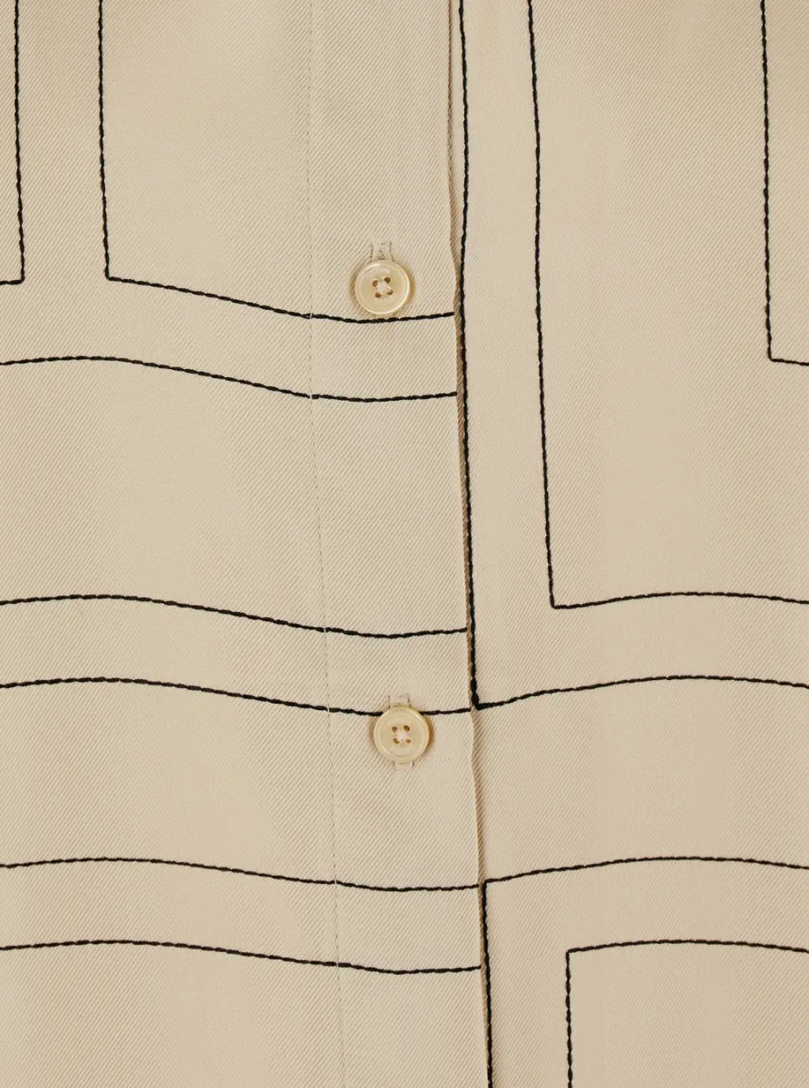 Camasa TOTÊME Beige Shirt with classic collar and all-over monogram embroidery in silk for women - Img 3
