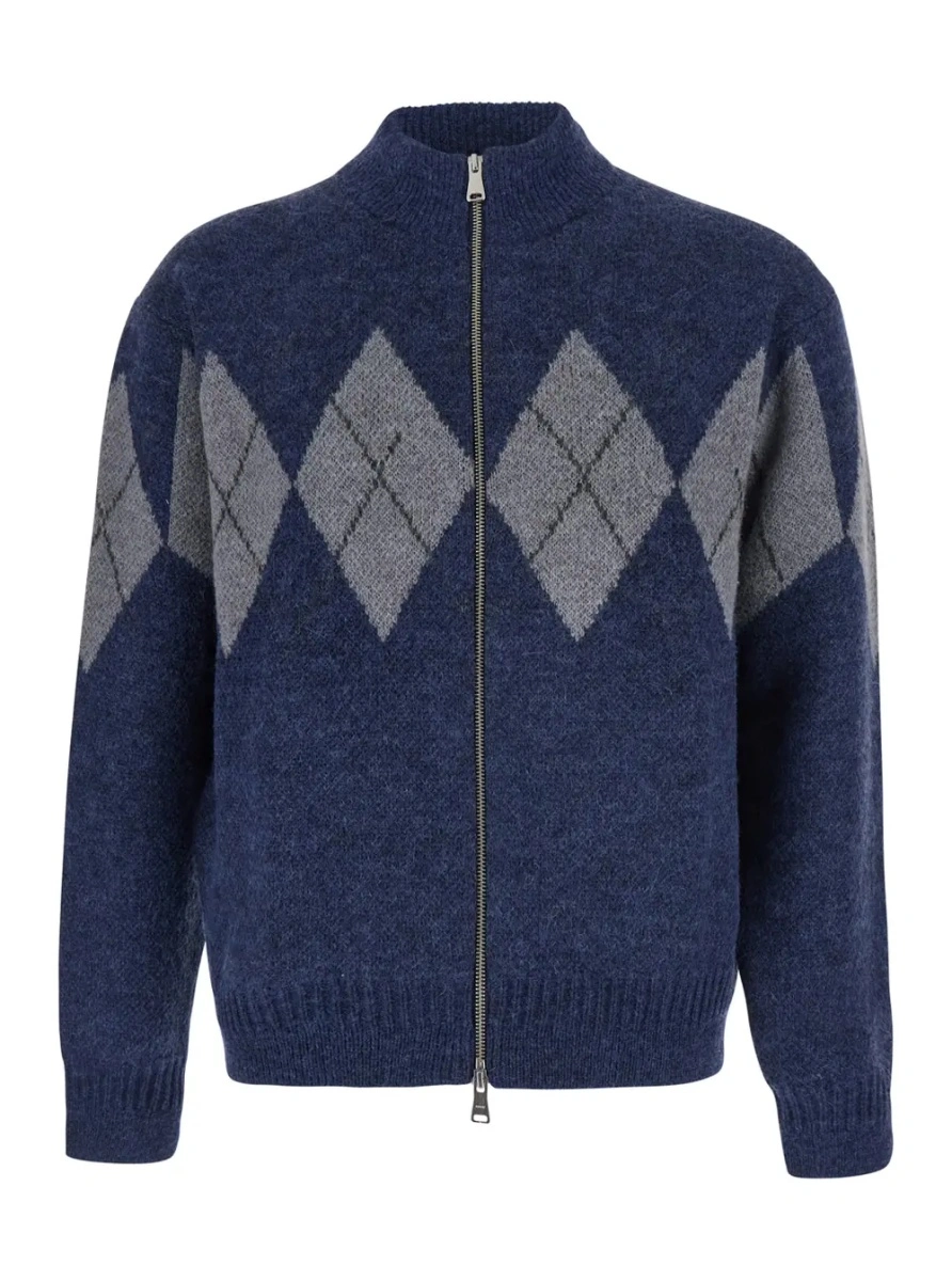 Cardigan Blue High-neck cardigan with argyle motif on front and back in Tech Fabric for men - Img 3