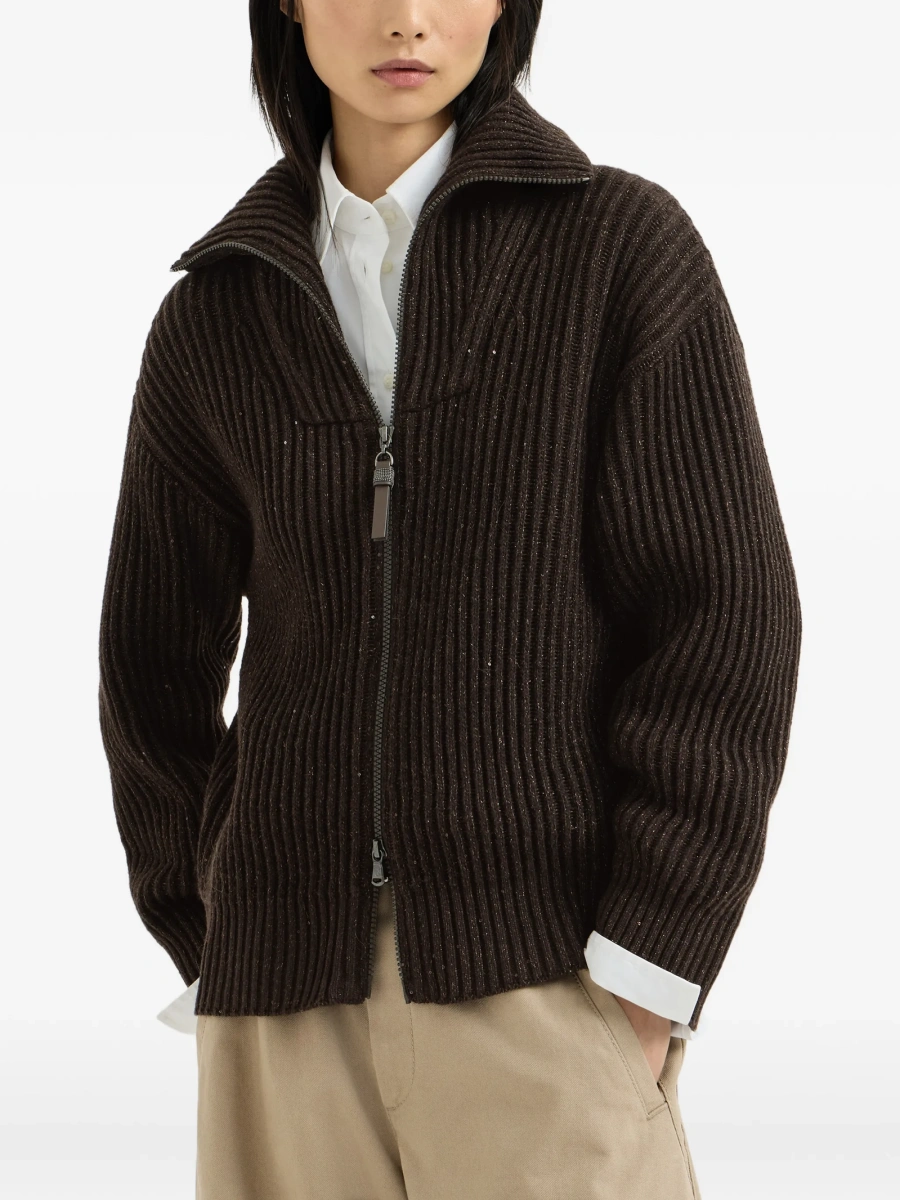 Cardigan Brunello Cucinelli maro din polyester si nylon - Img 3