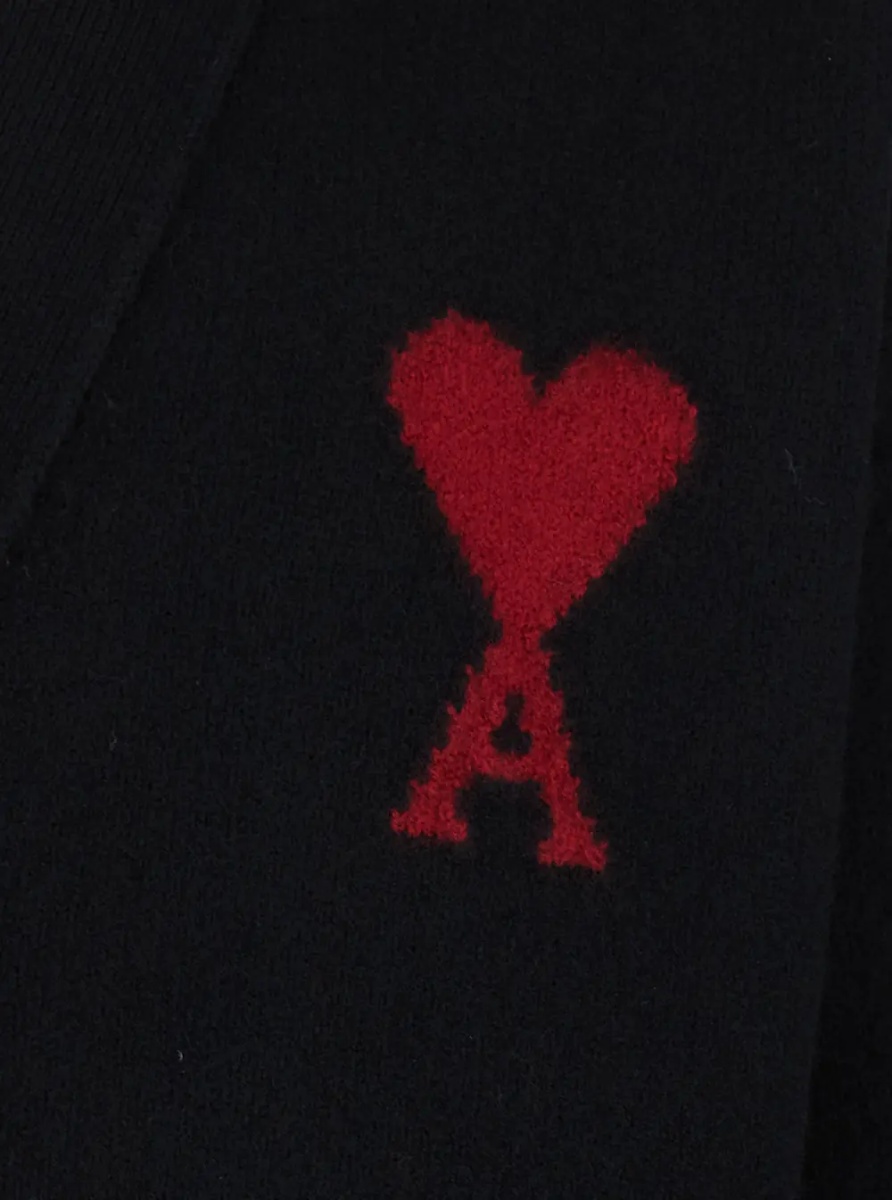 Cardigan Cardigan with V-Neck and ADC Embroidery on Front in Black Wool for Men - Img 3