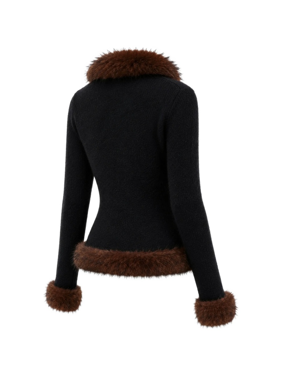 Cardigan Self-Portrait negru din lana si bumbac - Img 2