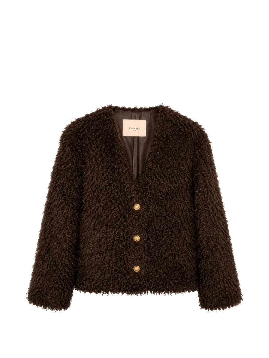 Cardigan TWINSET maro din blana ecologica - Img 5