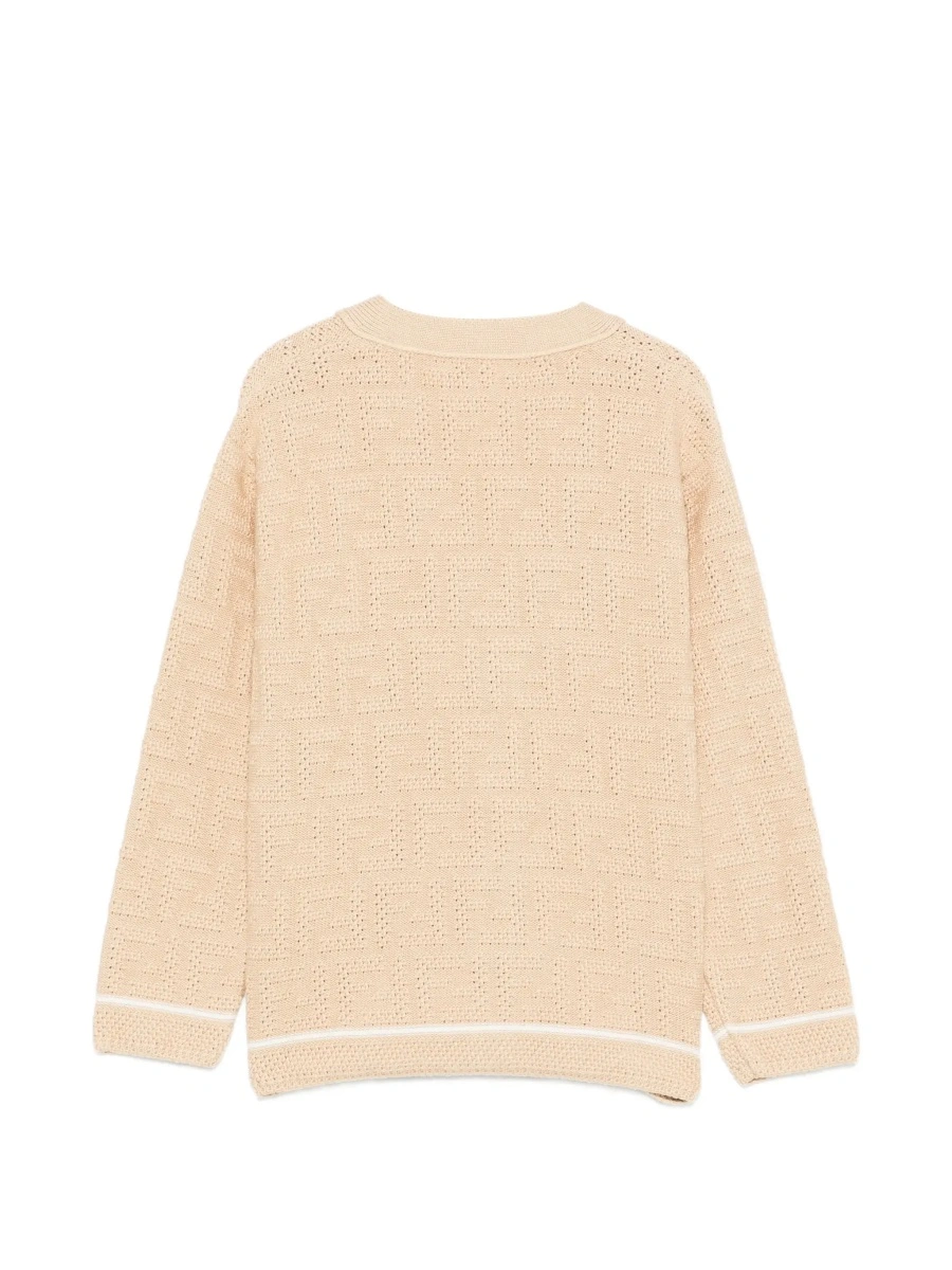 Cardigane Beige Cardigan with V-neck in FF Cotton Boy - Img 4