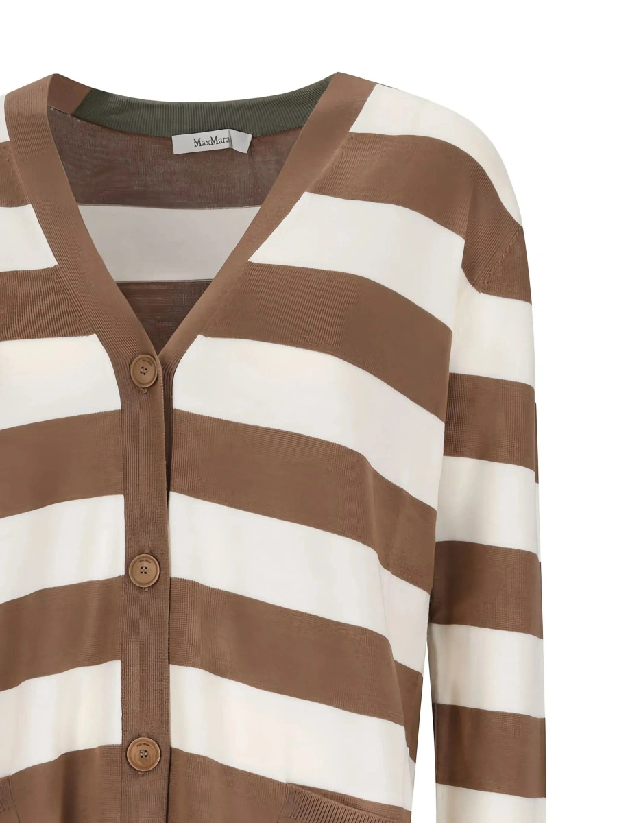 Cardigane 'Fiemme'Beige Cardigan with Rear Embroidery and All-Over Striped Motif in Wool Woman - Img 5