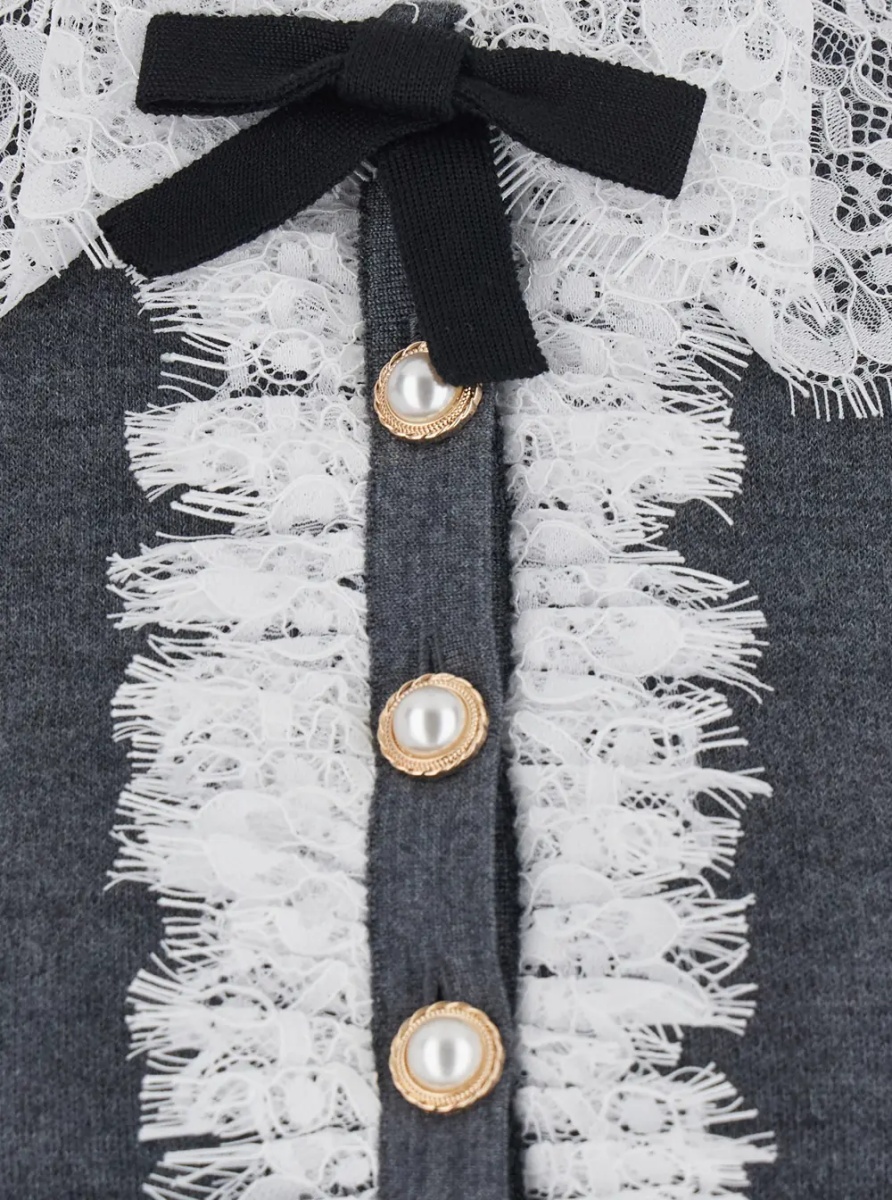 Cardigane Grey cardigan with lace collar in wool for women - Img 3