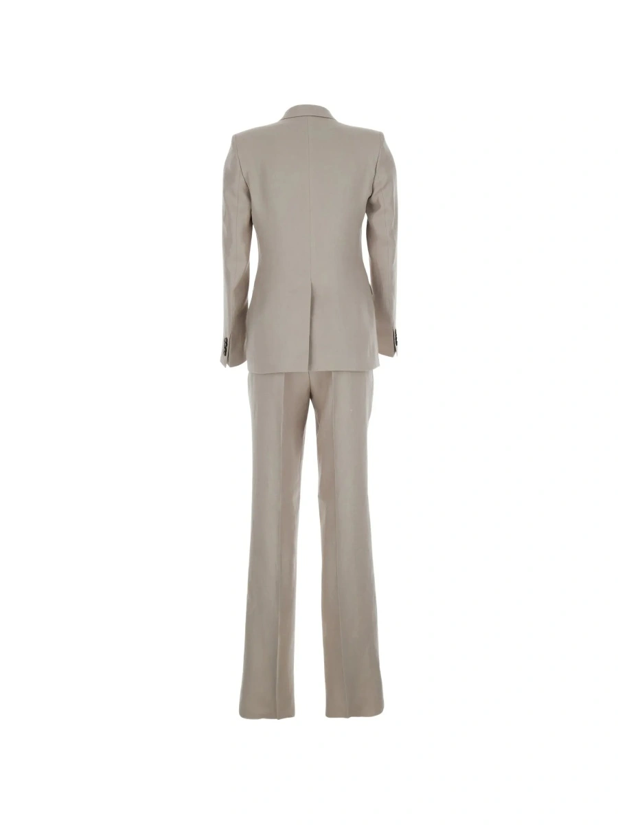 Costum beige Double-breasted suit in linen blend for women - Img 4
