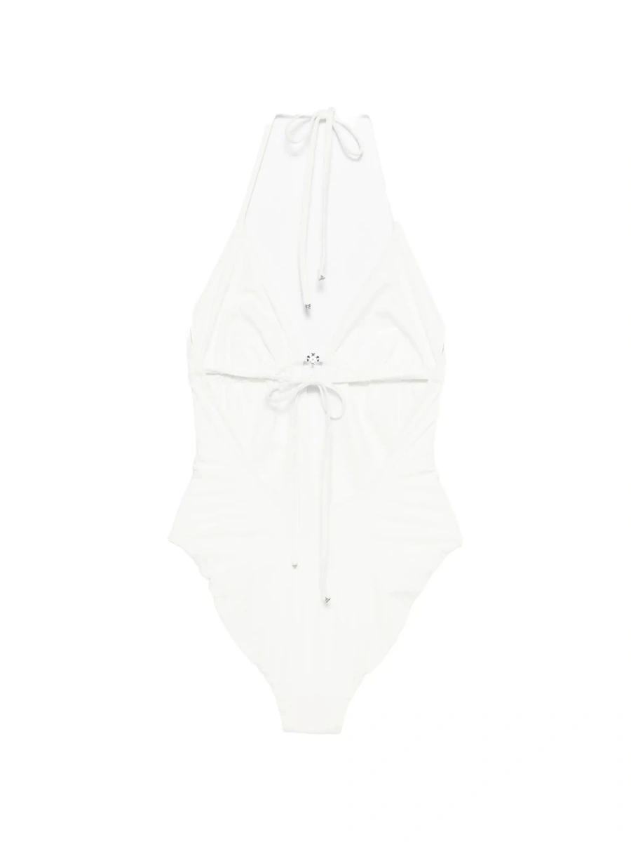 Costum de baie White One-Piece Swimsuit with Knot Closure and Logo Plate on the Front in Tech Fabric for Women - Img 4