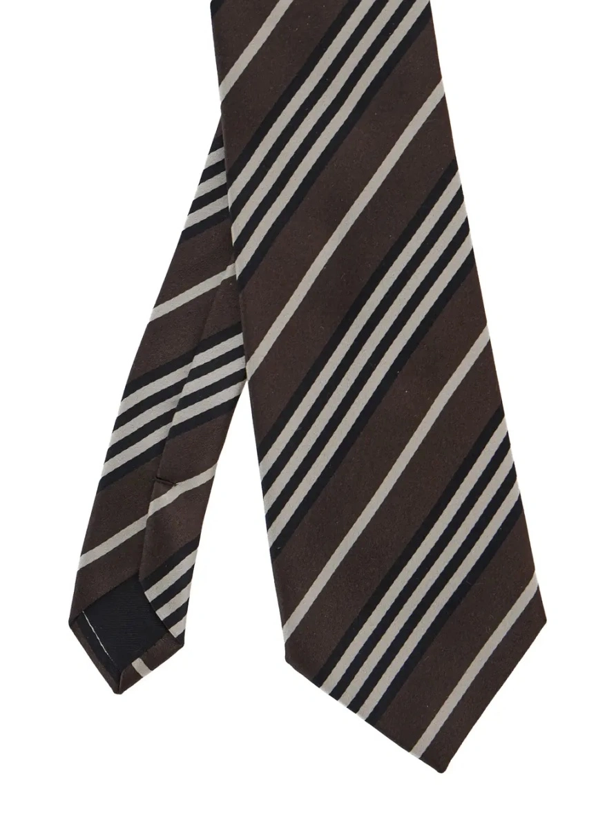Cravate brown Tie with all-over stripe motif in silk for men - Img 2