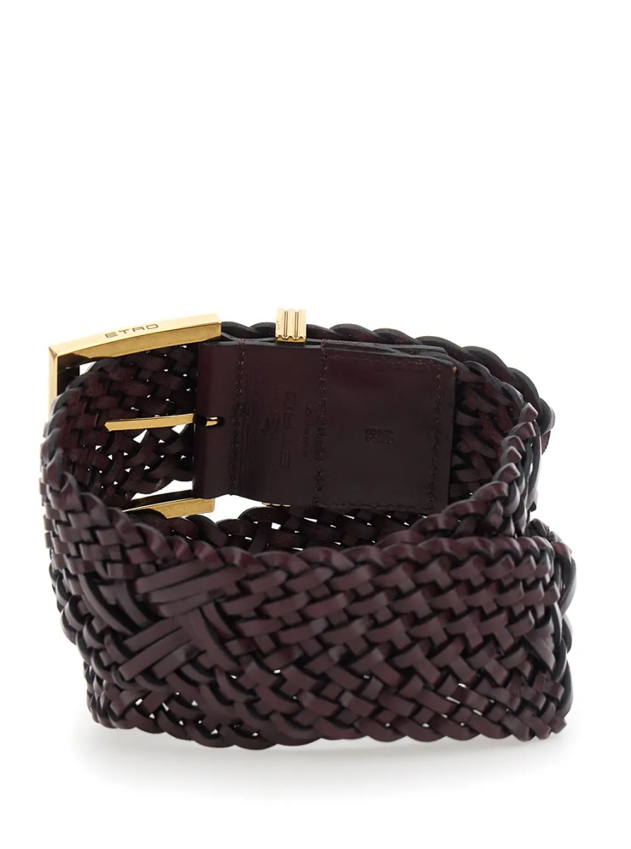 Curea Brown belt with woven design and Pegaso logo in leather for women - Img 2