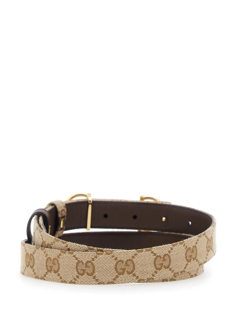 Curea Brown Reversible Belt with Horsebit Buckle in Leather and GG Canvas for Women - Img 2