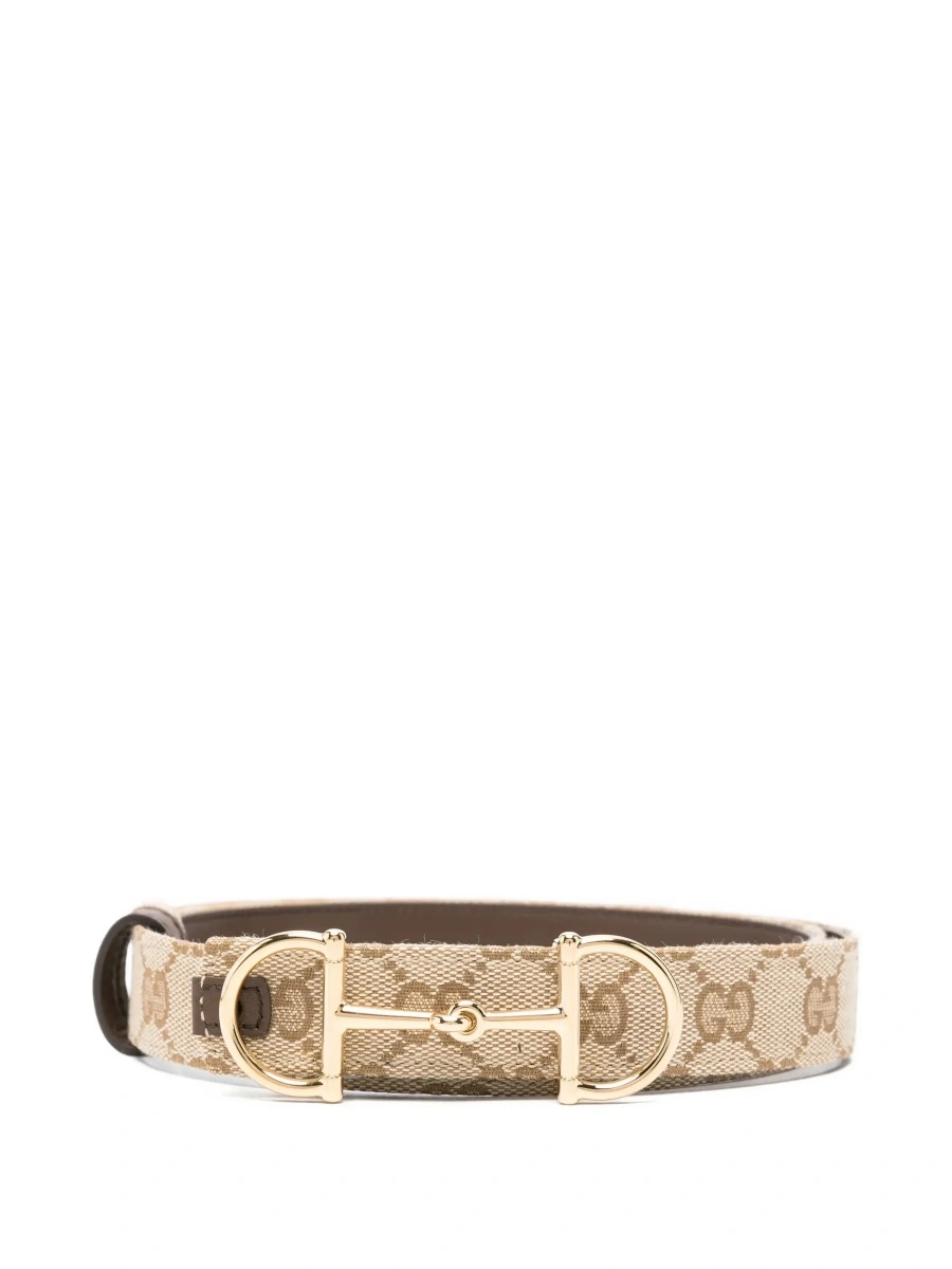 Curea Brown Reversible Belt with Horsebit Buckle in Leather and GG Canvas for Women - Img 6