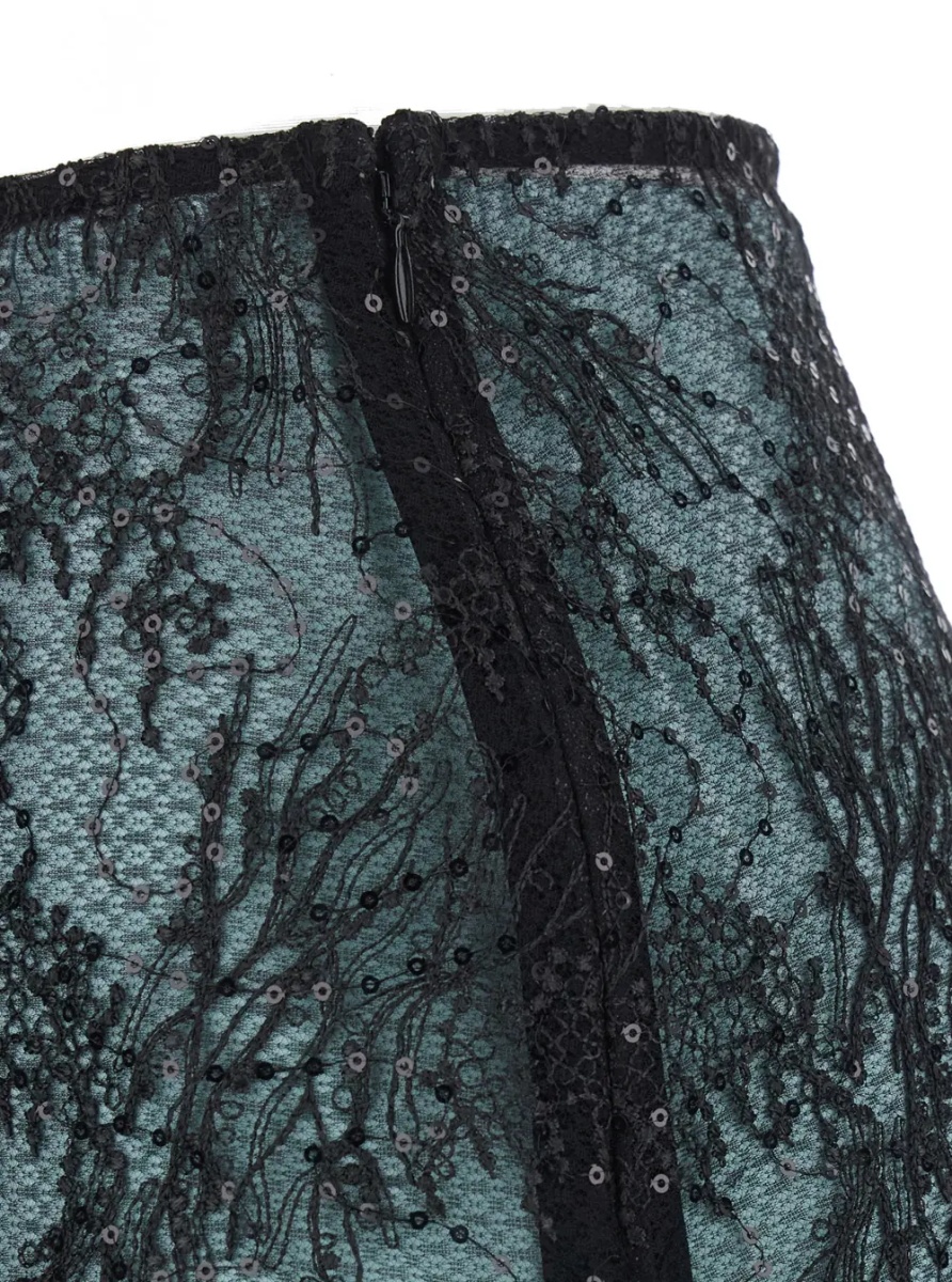 Fusta 'Camilla' Black Skirt with side zip closure and all-over lace embroidery in tech fabric for women - Img 3