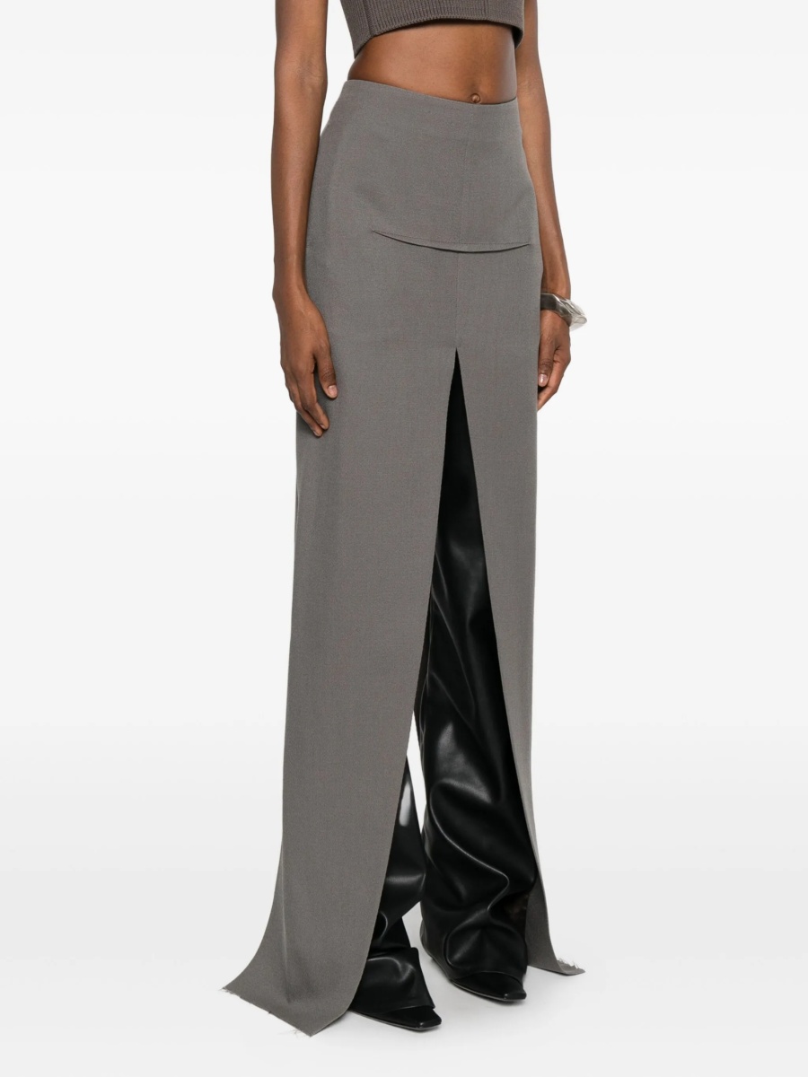 Fusta cu talie inalta Rick Owens gri din lana - Img 3