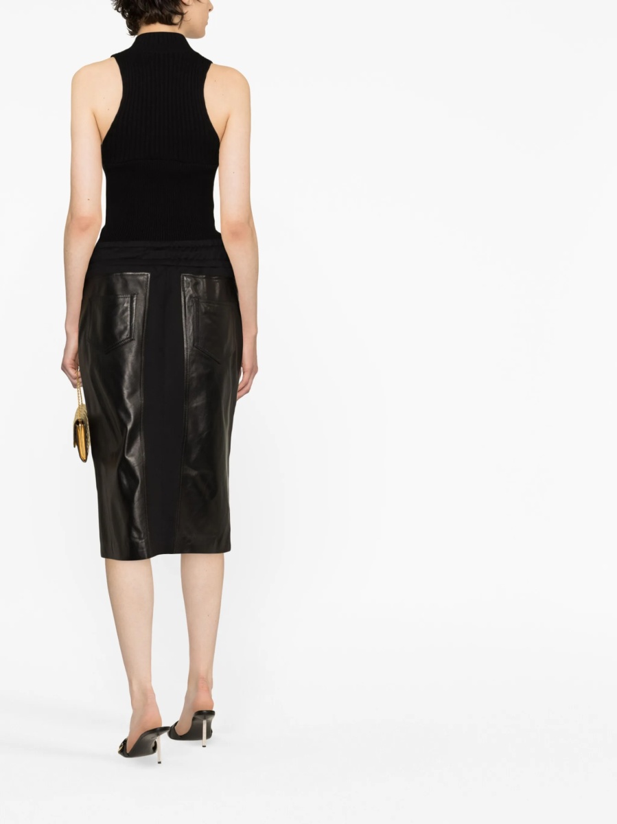 Fusta cu talie inalta Tom Ford neagra din piele si bumbac - Img 4