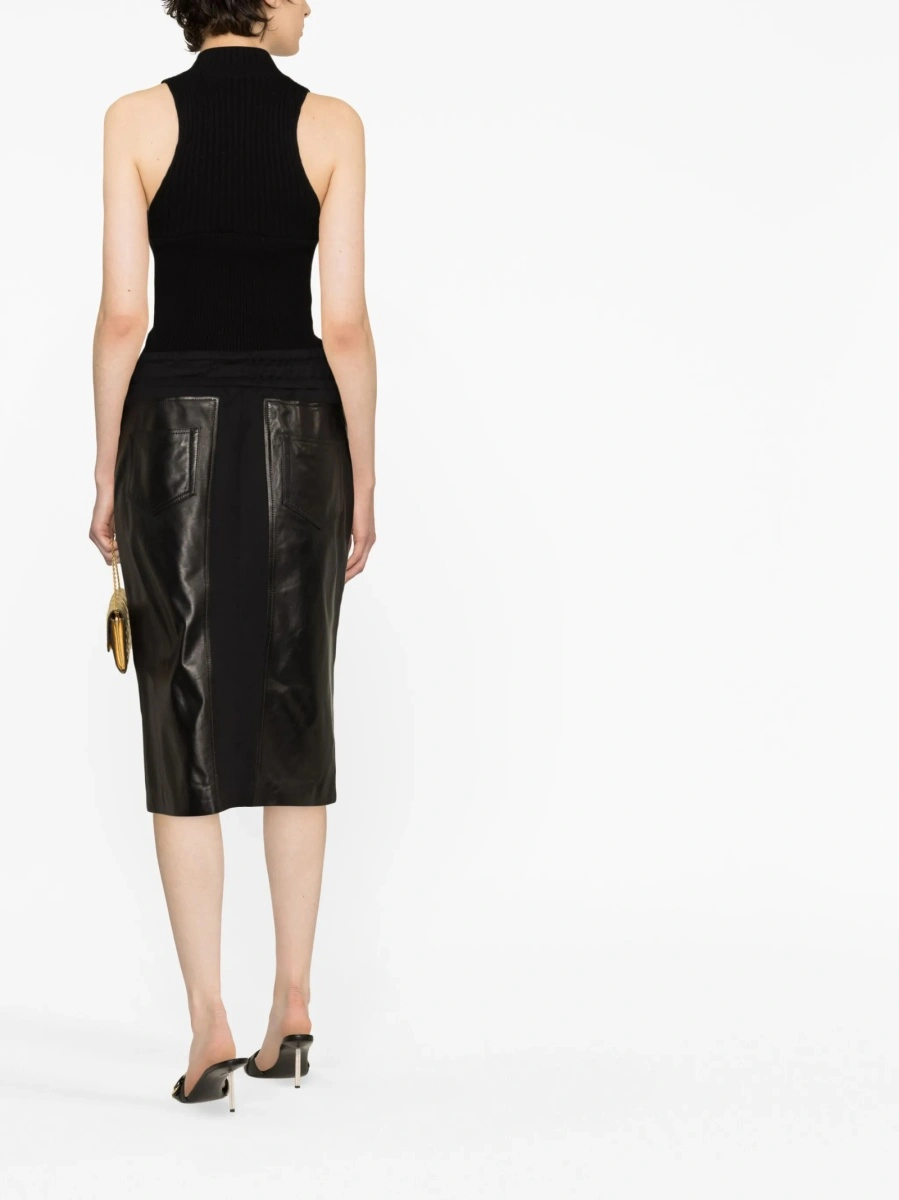 Fusta cu talie inalta Tom Ford neagra din piele si bumbac - Img 4