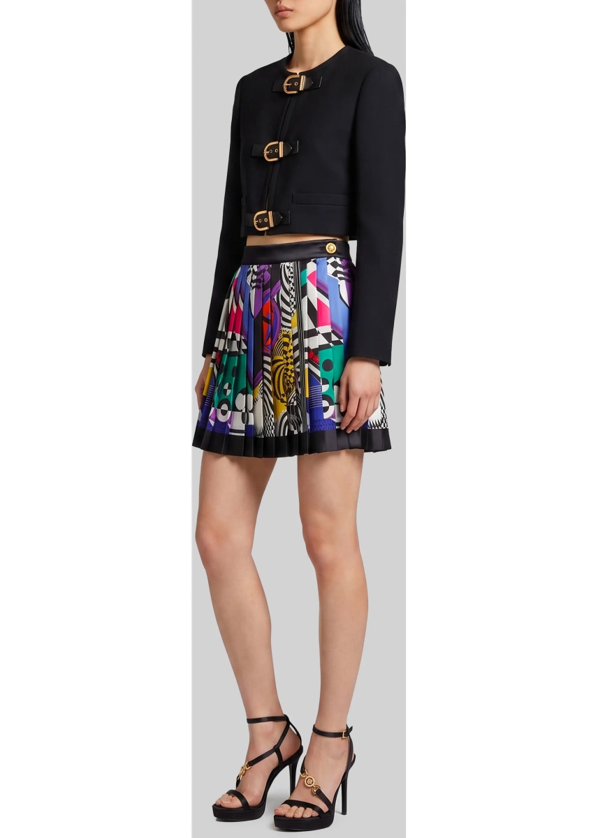Fusta Printed Silk Twill Pleated Miniskirt - Img 2