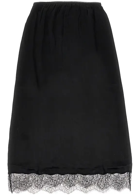Fusta Satin midi skirt with lace trim - Img 3